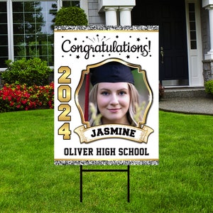 Personalized Graduation Yard Sign 2024 with Photo - Grad Sign, Class of 2024, Custom Graduation 2024 Yard Sign with Metal H-Stake