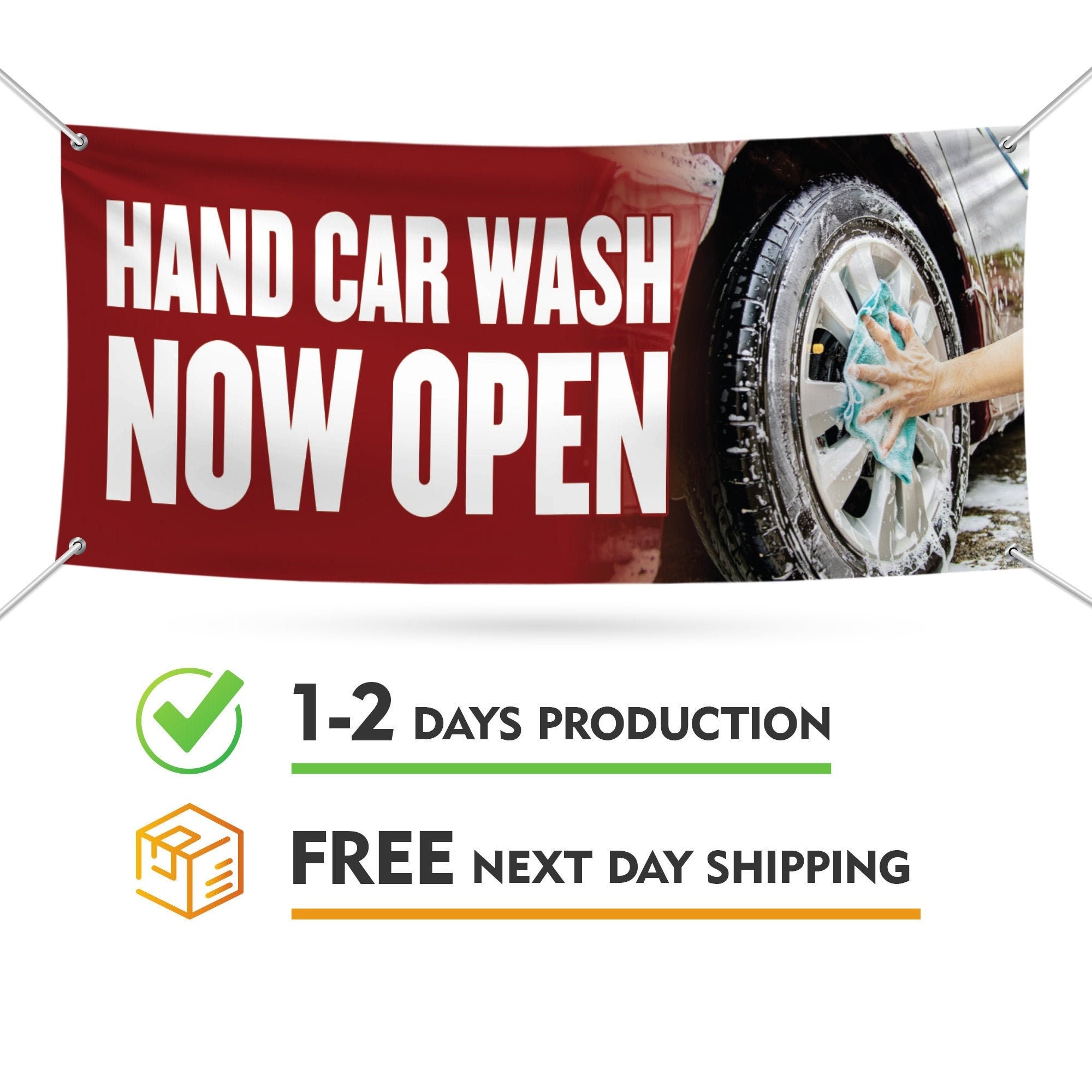 13 oz Banner Heavy-Duty Vinyl Single-Sided with Metal Grommets Non-Fabric Car Wash Open Phone Number