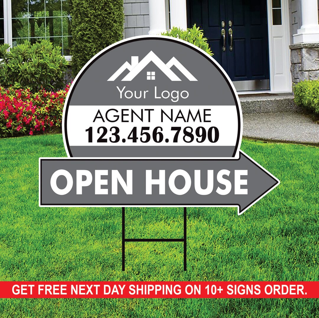 Custom Open House Arrow Yard Sign 18 X 24, 2 Sided Add Your Text, Logo