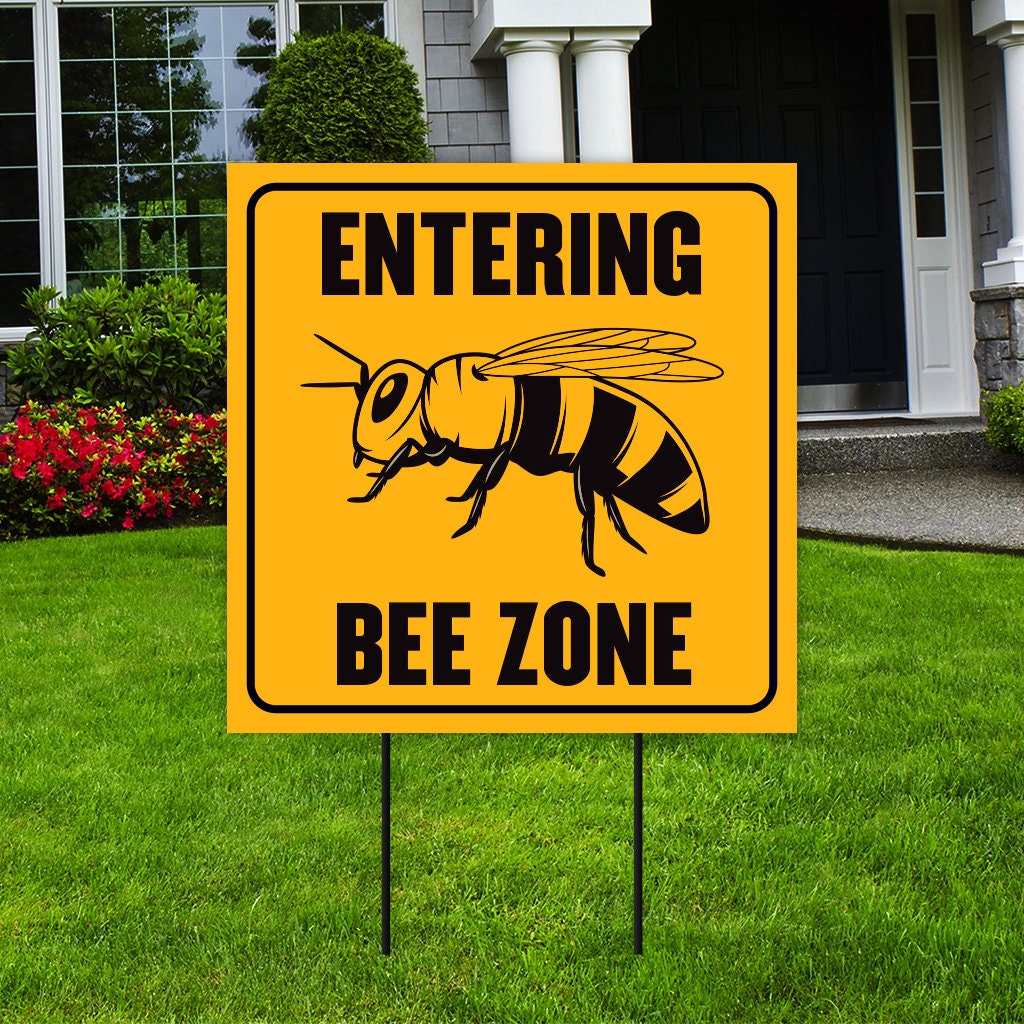 Bee Block Sign Pack of 3 Entering Bee Zone Yard Sign - Coroplast Honeybee Warning Sign ...