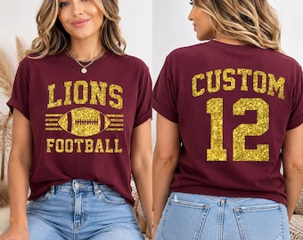 Camiseta personalizada con purpurina para mamás futbolistas, camiseta con nombre de equipo personalizado, camiseta con número de camiseta para el día del partido, camiseta de fútbol delantera y trasera, regalo para mamás deportistas