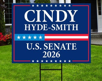 Plaque de jardin Cindy Hyde-Smith For Mississippi Sénat 2026, élections sénatoriales en carton ondulé, plaque de jardin rouge, blanc et bleu avec piquet en H en métal