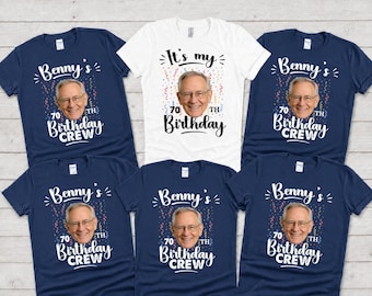 Personalized 70th Birthday Photo Shirt, Custom Face Birthday Crew Tee, Matching Family Party Outfit, Born in 1956 Shirt, Gift for Him