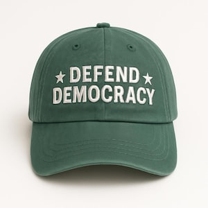 Defend Democracy Embroidered Hat, Anti Trump Cap, Protest Against Dictatorship, Pro Democracy Hat, Anti Republican Cap, Resist Baseball Cap image 1