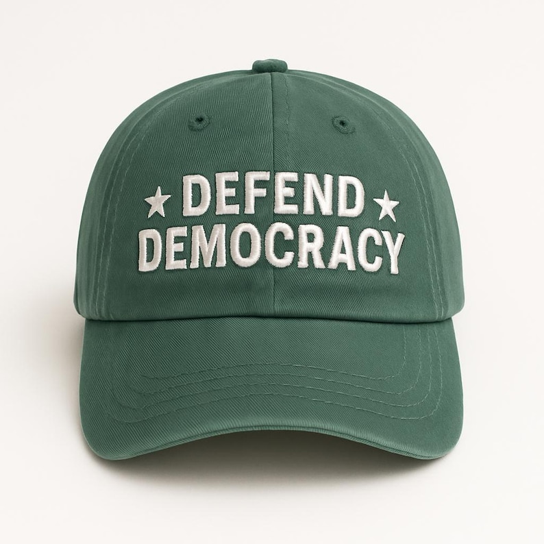 Defend Democracy Embroidered Hat, Anti Trump Cap, Protest Against Dictatorship, Pro Democracy Hat, Anti Republican Cap, Resist Baseball Cap image 1