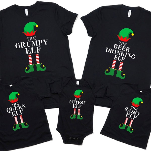 T-shirt lutin de Noël personnalisé, chemise col V femme lutin de Noël, chemise de Noël personnalisée pour enfants, chemise de Noël unisexe assortie