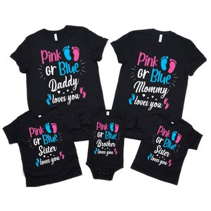 Gender Reveal T-Shirt For Men, Pink or Blue Mommy Love You Women V Neck Shirt, Gender Reveal Shirt for Kids, Unisex Pink or Blue Shirt