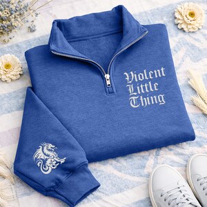 Fourth Wing Dragon Embroidered Quarter Zip Sweatshirt, Book Lover Pullover, Fantasy Reader Gift, Dragon Sleeve Cozy Zip Sweater image 7