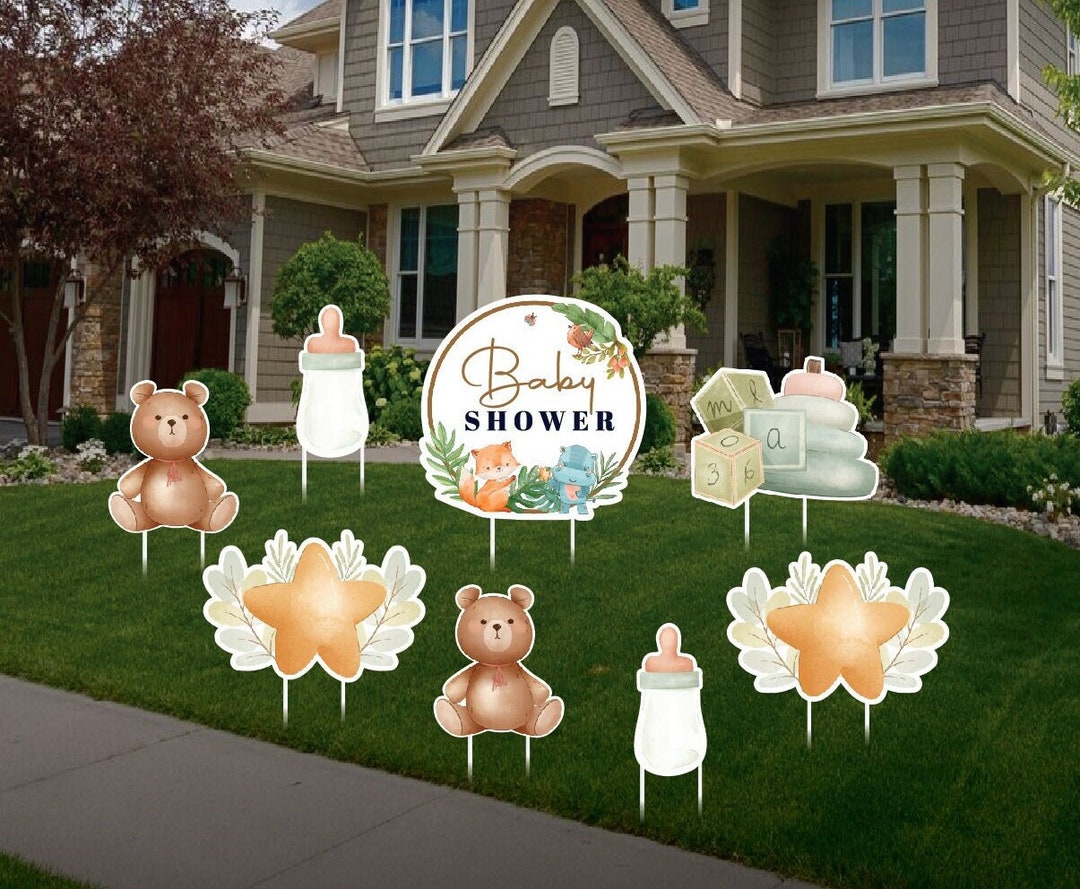 Baby Shower Yard Sign Decorations Cutouts, Greenery Baby Shower Outdoor