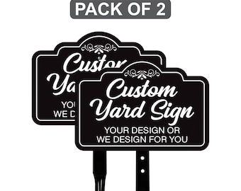 2 Pack Custom Aluminum Yard Sign with 16" Stake, Personalized Metal Outdoor Sign, Fully Customizable Lawn Marker for Home, Business, Events