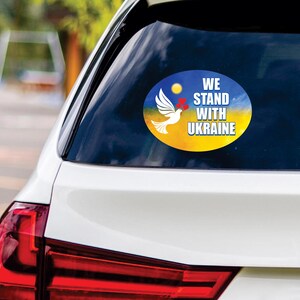 We Stand With Ukraine Sticker Vinyl Decal - I Stand With Ukraine Vinyl Sticker, Support Ukraine, Ukrainian Flag Bumper Sticker - 6&quot; x 4.5&quot;