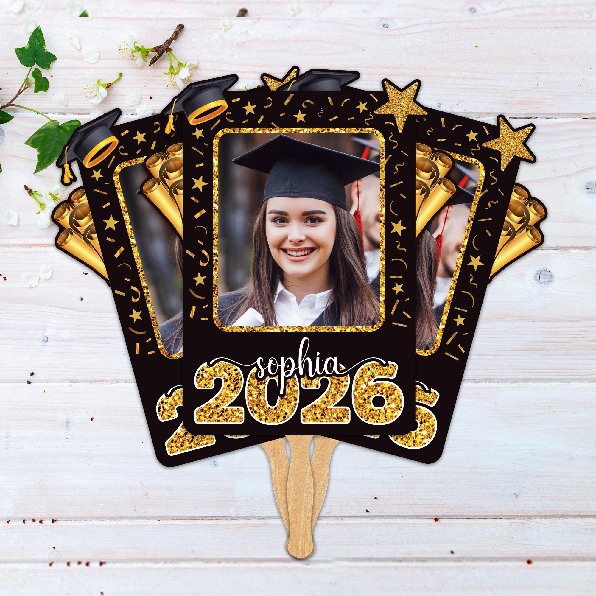 Grad Face Sticks Custom Face Fans With Wooden Handle, Graduation Head, Grad Face Fans ...