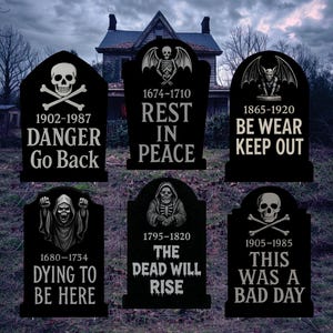RIP Halloween Tombstone Yard Signs, Outdoor Cemetery Gravestone Decorations, Waterproof Halloween Lawn Décor for Haunted Yard or Party