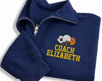 PE Teacher Embroidered Quarter Zip Sweatshirt, Personalized Gym Coach Pullover, Custom Name Sports Coach Gift, Phys Ed Teacher Wear
