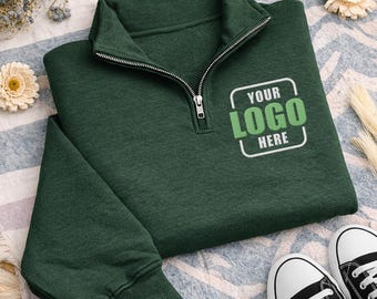 Custom Company Logo Embroidered Quarter Zip Sweatshirt, Personalized Team Uniform Pullover, Business Workwear Apparel Gift Idea