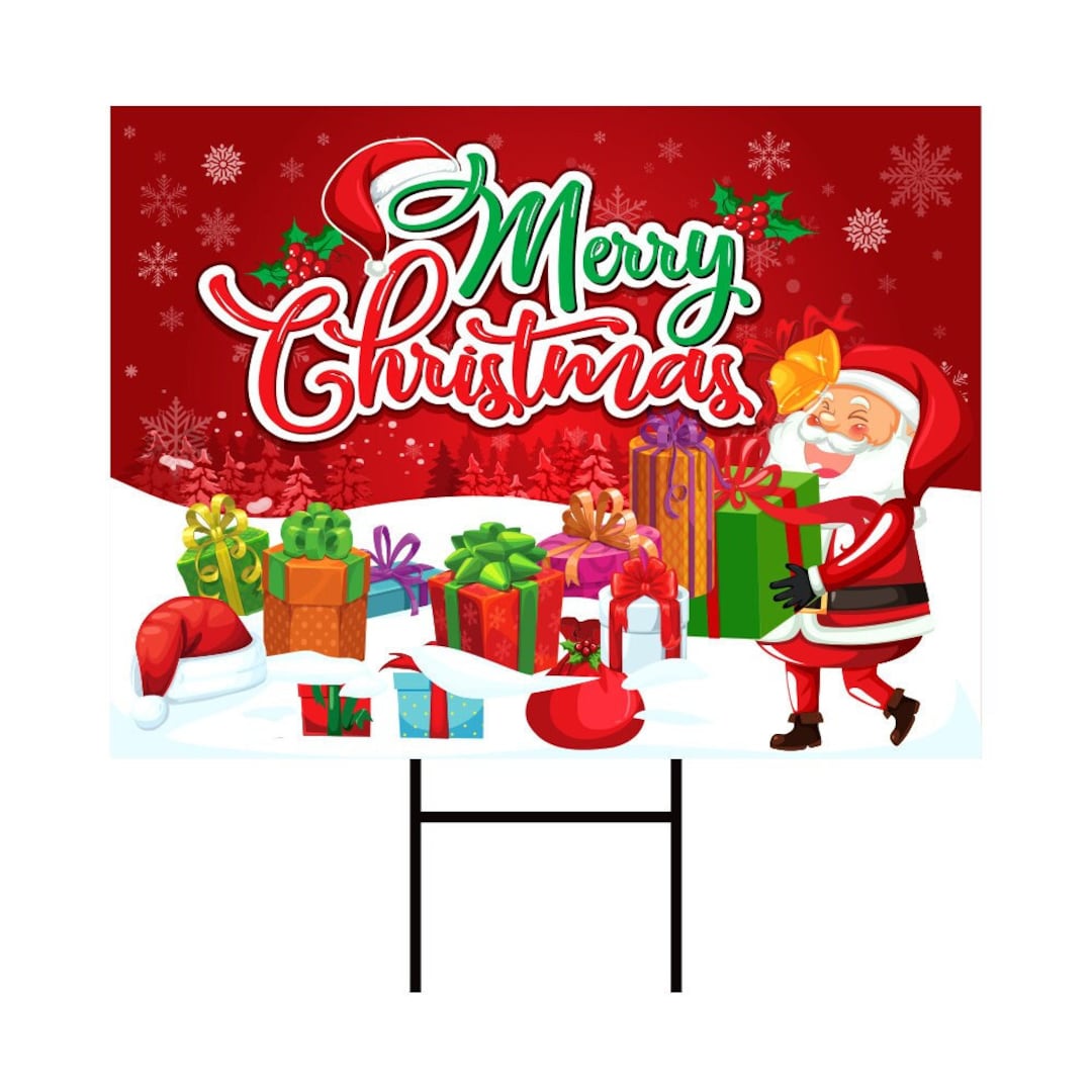 Merry Christmas Yard Sign, Christmas Santa Claus Winter Decoration