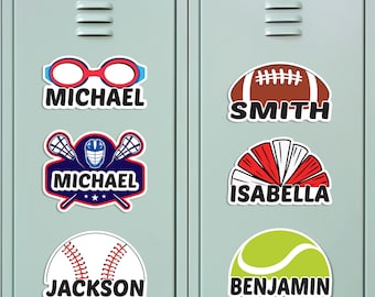 Personalized Sports Locker Magnet, Custom Name School Magnet, Football, Baseball, Soccer, Basketball, Cheer, Softball Team Player Magnet