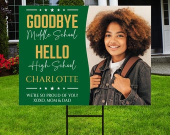 Personalized Middle School Graduation Yard Sign with Photo, Class of 2026, Outdoor Custom Graduation 2026 Party Yard Sign with Metal H-Stake