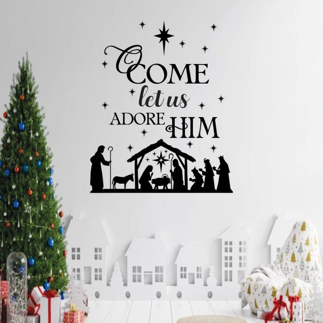 Christmas Nativity Scene Wall Decal Unto Us a Child is Born Nativity