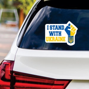 I Stand With Ukraine Sticker Vinyl Decal - We Stand With Ukraine Vinyl Sticker, Support Ukraine, Ukrainian Flag Bumper Sticker - 6&quot; x 4.5&quot;