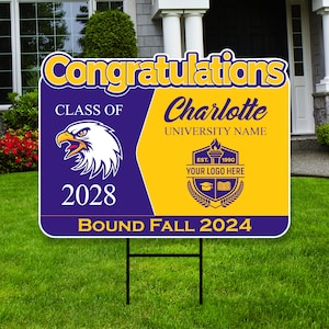 Personalized College Bound Future Yard Sign, College Logo Sign, Custom Graduate College University Bound Future Yard Sign with Metal H-Stake