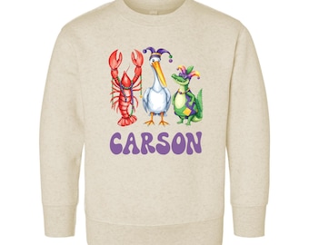 Personalized Mardi Gras Toddler Sweatshirt, Custom Kids Shirt, Cute Baby Bodysuit - Adorable Mardi Gras Parade Outfit for Boys and Girls