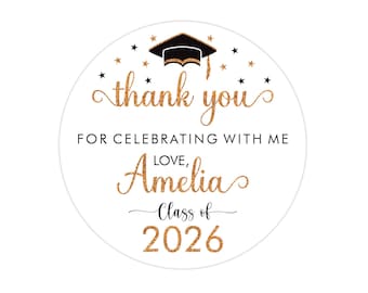 Personalized Graduation 2026 Stickers, Custom Class of 2026 Stickers, 2026 Graduation Labels, Round Graduation Party Favors, Gift Sticker