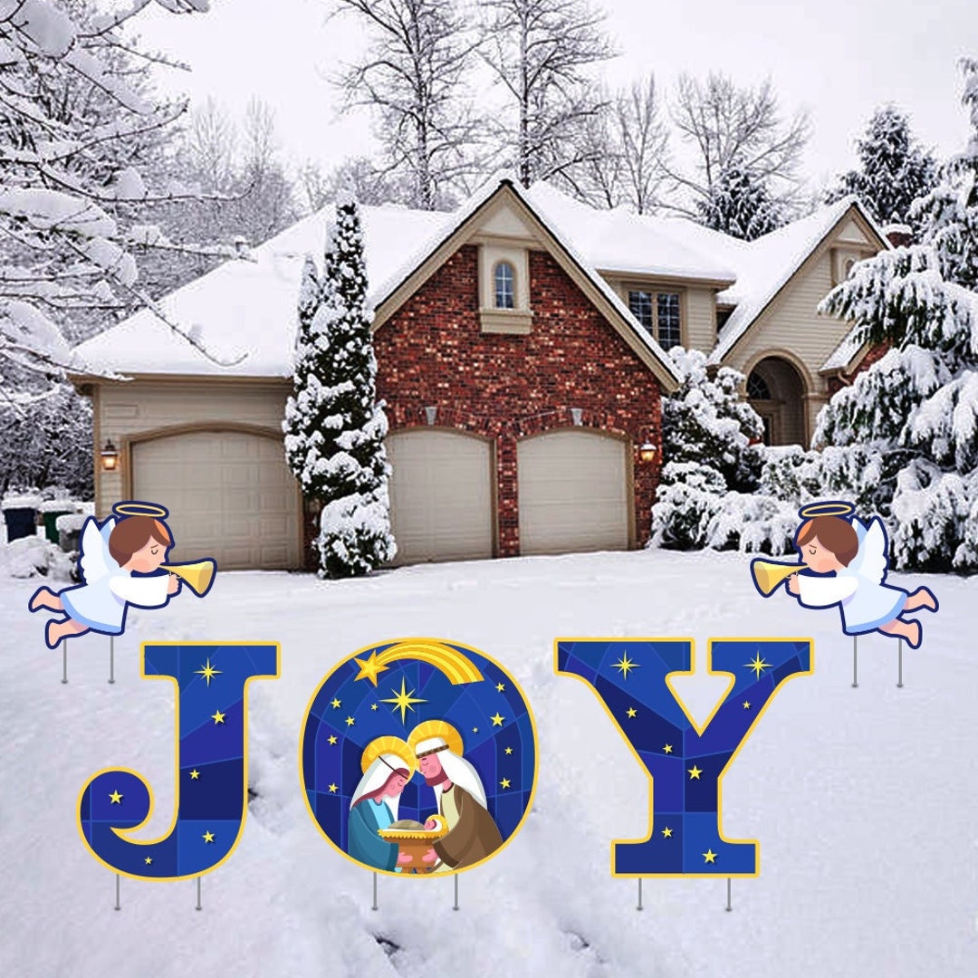 Holy Nativity Angel JOY Yard Sign Letters Merry Christmas Etsy