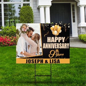 Custom Happy Anniversary Yard Sign - Coroplast Personalized Anniversary Sign, Wedding Anniversary Yard Sign with Metal H-Stake