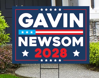 Make America Gavin Again Yard Sign, Gavin Newsom for President, Newsom 2028 Campaign Sign, Democratic Political Yard Sign with Metal H-Stake
