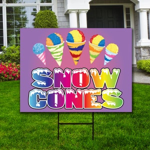 Snow Cones Yard Sign, Coroplast Visible Text Long Lasting Rust Snow Cones Yard Sign with Metal H-Stake