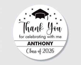 Personalized Graduation 2026 Stickers, Custom Class of 2026 Stickers, 2026 Graduation Labels, Round Graduation Party Favors, Gift Sticker