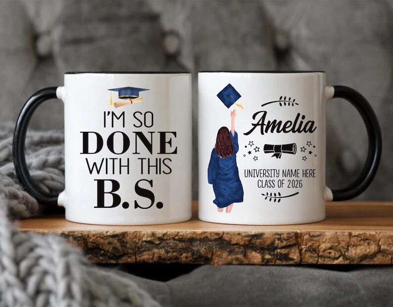 Personalized I'm So Done with This BS Mug, College Graduation Coffee Cup, Bachelor of Science Gift, Funny Grad Gift for Daughter, Sister image 1