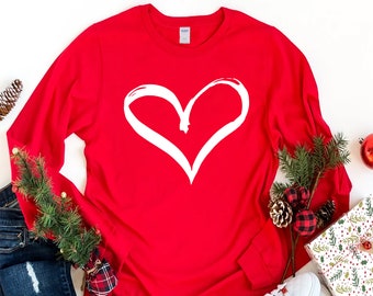 Love Valentines Day Long Sleeve T-Shirt, Heart Valentine Unisex Long Sleeve Shirt, Heart Love Shirt For Kids, Valentine's Day Love Shirt