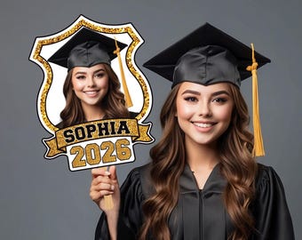 Custom Face Fans With Wooden Handle, Graduation Head, Grad Face Fans, Class of 2026 Head Fans, Graduation Faces on a Stick