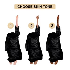 May include: Three illustrations of a person in a black graduation gown with different skin tones. The illustrations are numbered 1, 2, and 3. Choose Skin Tone.