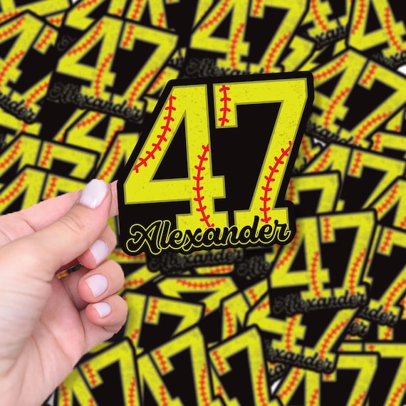 Custom Softball Number Name Sticker, Softball Baseball Personalized Name Number Vinyl Decal, Baseball Waterproof Laptop Sticker, Car Decal