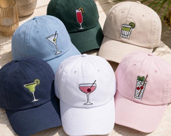 Elige tu sombrero bordado de cóctel, gorra de vino Martini Margarita, sombrero para despedida de soltera, accesorio para viaje de chicas, regalo para despedida de soltera