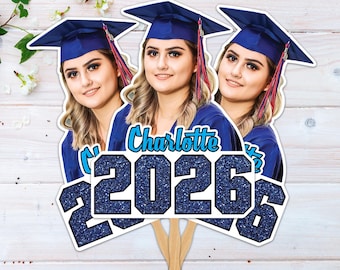 Custom Face Fans With Wooden Handle, Graduation Head, Grad Face Fans, Class of 2026 Head Fans, Graduation Faces on a Stick