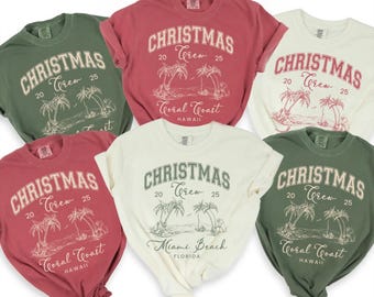 Custom Tropical Family Christmas Shirt, Personalized Matching Family Christmas Shirt, Beach Christmas Palm Tree Shirt, Florida Holiday Shirt
