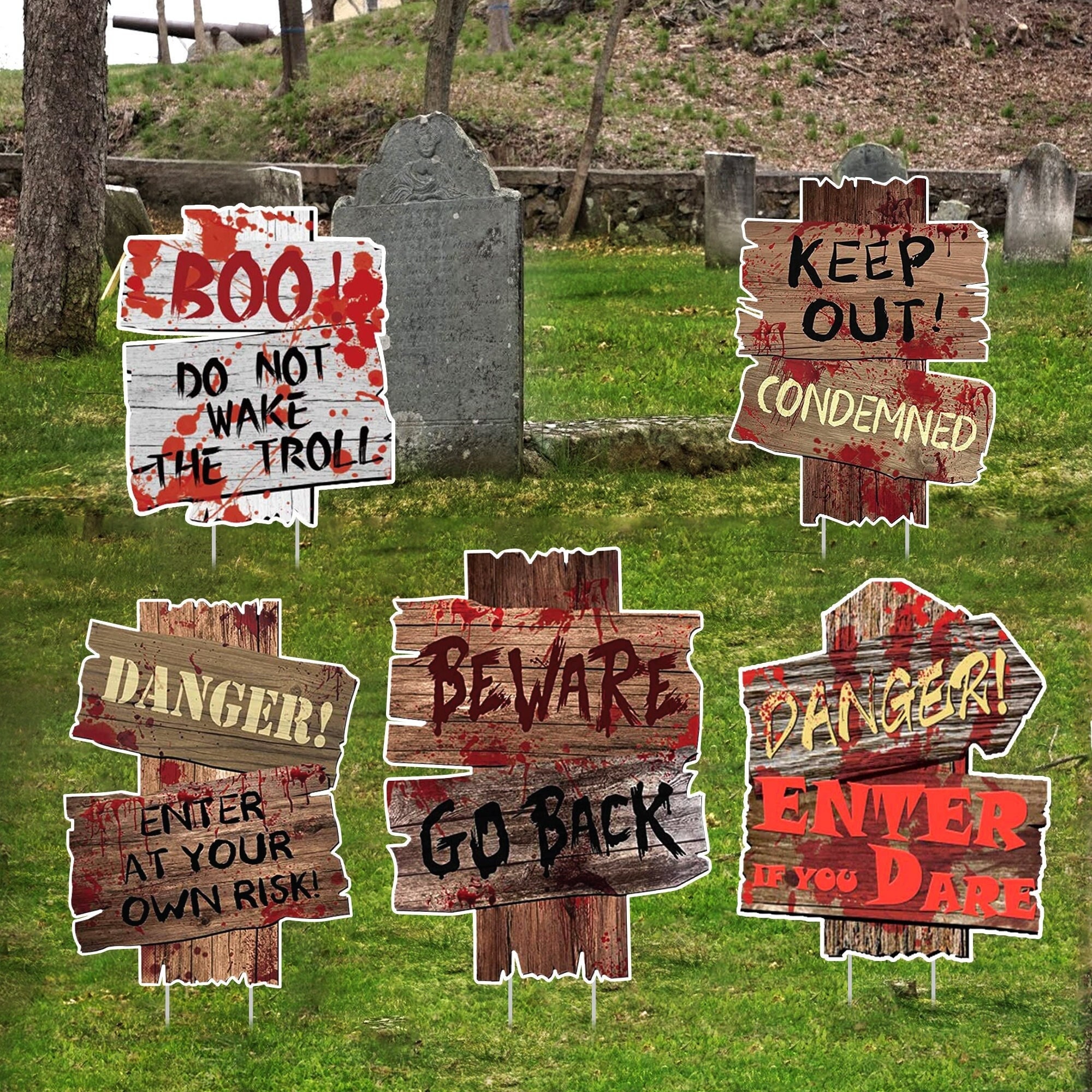 Halloween Outdoor Banner 2022 Halloween Decorations Yard Sign Cutouts Halloween Warning Etsy