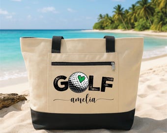 Sac fourre-tout personnalisé avec fermeture éclair, sac de golf personnalisé, cadeau nom personnalisé pour amateur de golf, sac de golf en toile pour femme, sac de sport de voyage sur la plage