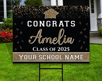 2025 Graduation Yard Signs Class Of - Black & Gold Lawn Decorations ...