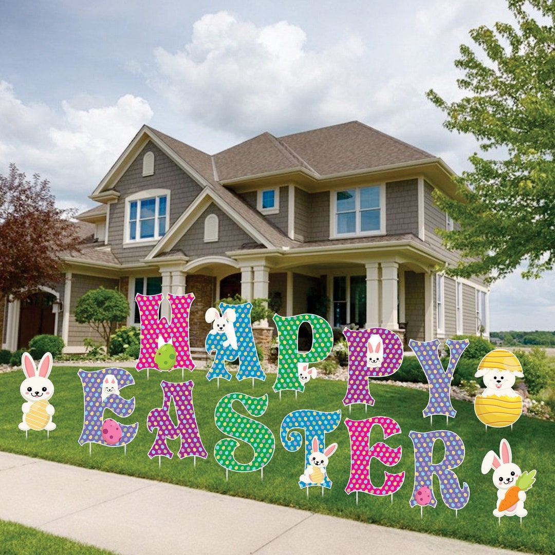 Happy Easter Yard Sign Letters Baskets Eggs Bunny Easter Yard