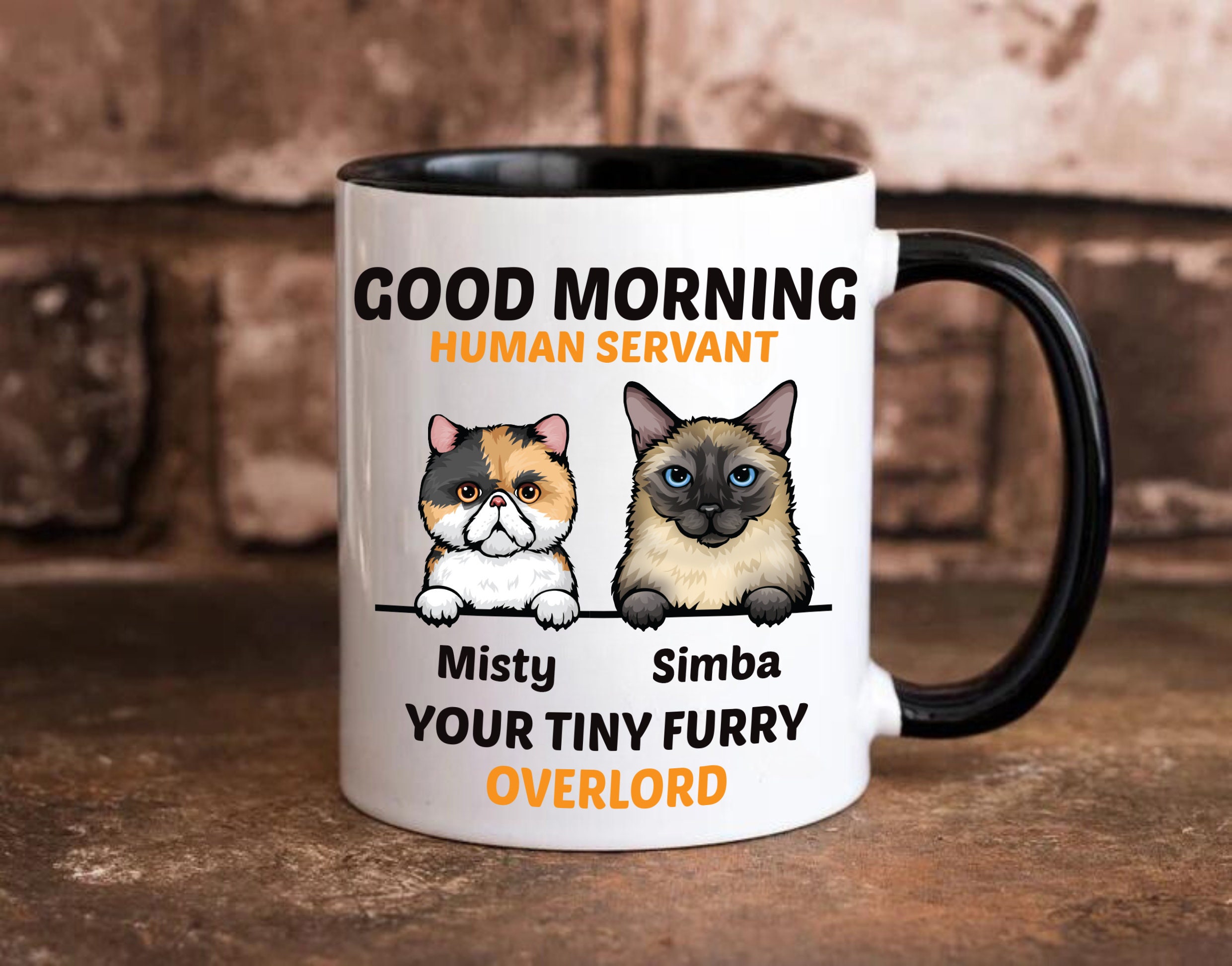 Personalized Funny Black Cat Mug Good Morning Human Servant Your Tiny Furry Overlord Mug Gift For Cat Lover, Cat Dad, Cat Mom Pet Lover Gift - Ireland