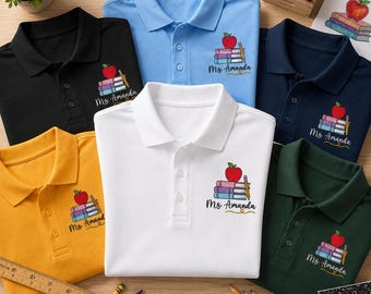 Polo bordado personalizado para profesores y personal administrativo, polos personalizados como regalo para profesores, regreso a clases, agradecimiento a los docentes.