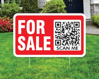 Custom For Sale Yard Sign 14" x 8", 2 Sided QR CODE Real Estate Lawn Sign Personalized For Sale By Owner Realtor Signs with Metal Stakes