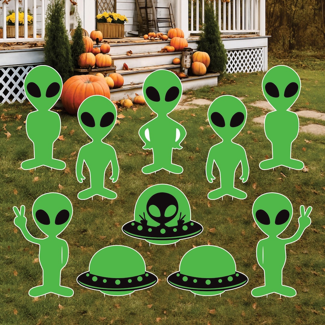 Alien UFO Halloween Yard Sign With Stakes, Large Outdoor Lawn ...