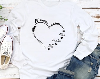 Custom Grandma Long Sleeve T-Shirt, Personalized Grandma Heart Unisex Shirt With Grandkids Names, Nana Shirt, Gift For Grandma, Nana, Grammy