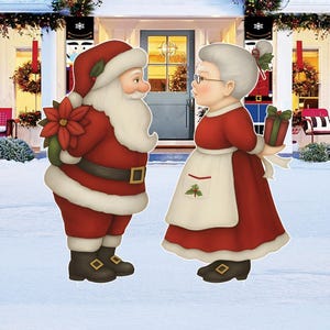 Plaques de jardin embrassant le père Noël et la mère de famille, décorations de jardin de Noël en plein air avec piquets, décoration de jardin pour terrasse, décoration d'allée